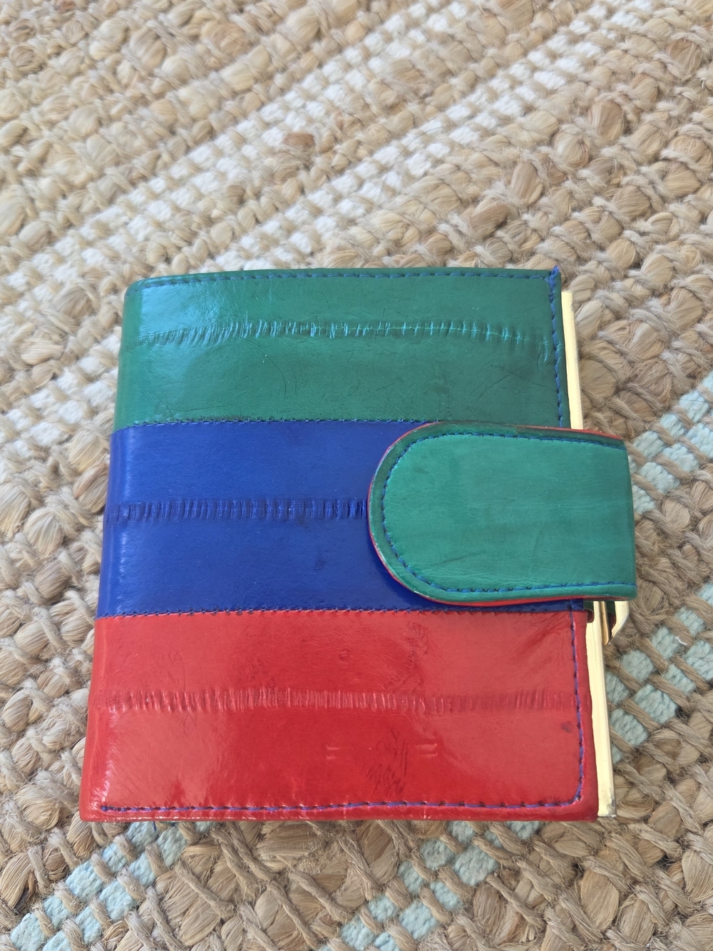 Colorblock Leather Wallet - Green, Blue & Red